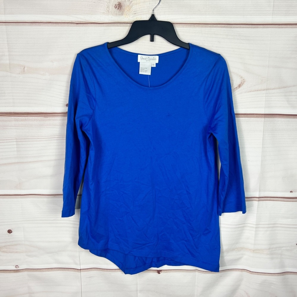 Great Cavalier By St Paul Top Womens Small Blue Cotton T-Shirt Asymmetrical Hem